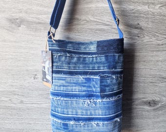 Upcycled Denim Crossbody Bag: Handmade Patchwork Boho Blue Jeans Handbag, Unique Womens Shoulder Bag