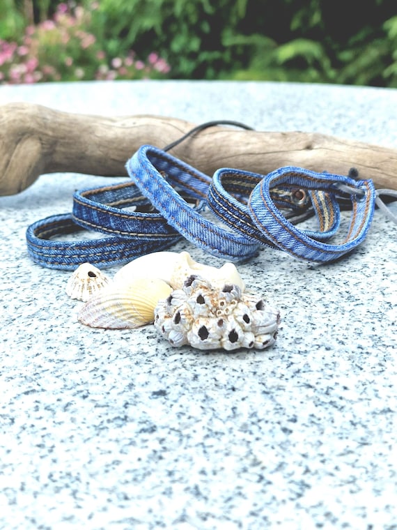 Upcycled Denim Bracelet: Handmade Boho Wristlet, Eco-friendly Teen