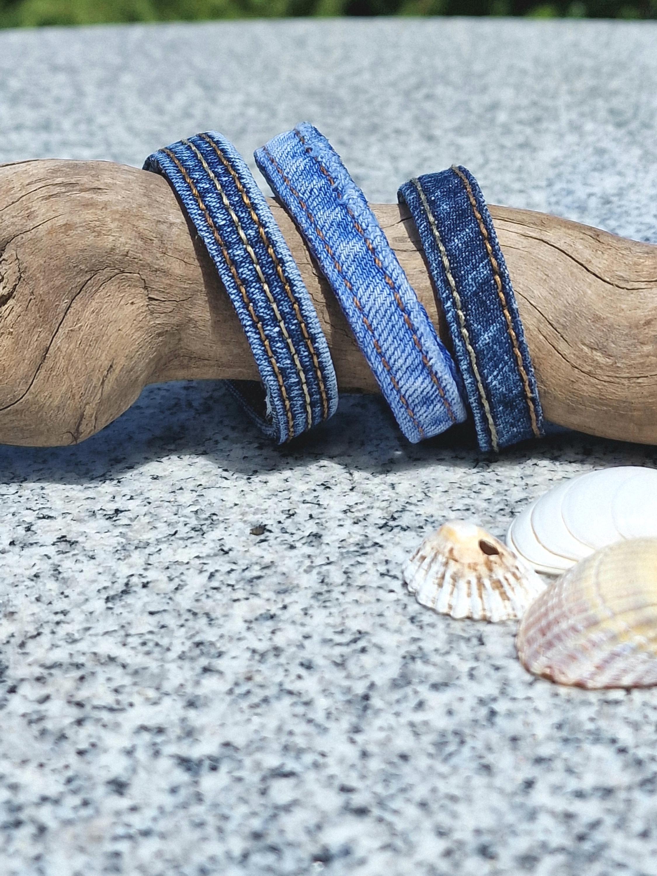 Upcycled Denim Bracelet: Handmade Boho Wristlet, Eco-friendly Teen