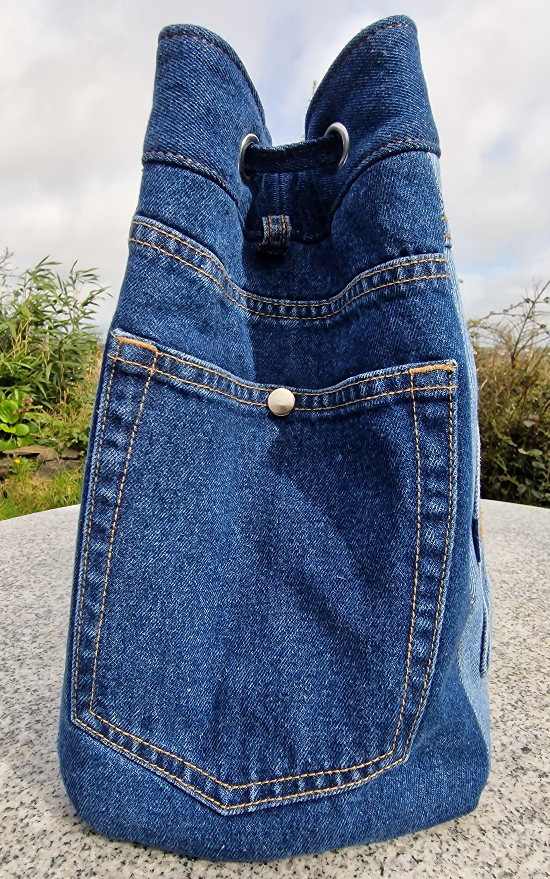 Denim Bucket Bag, Upcycled Crossbody / Shoulder Handbag Blue