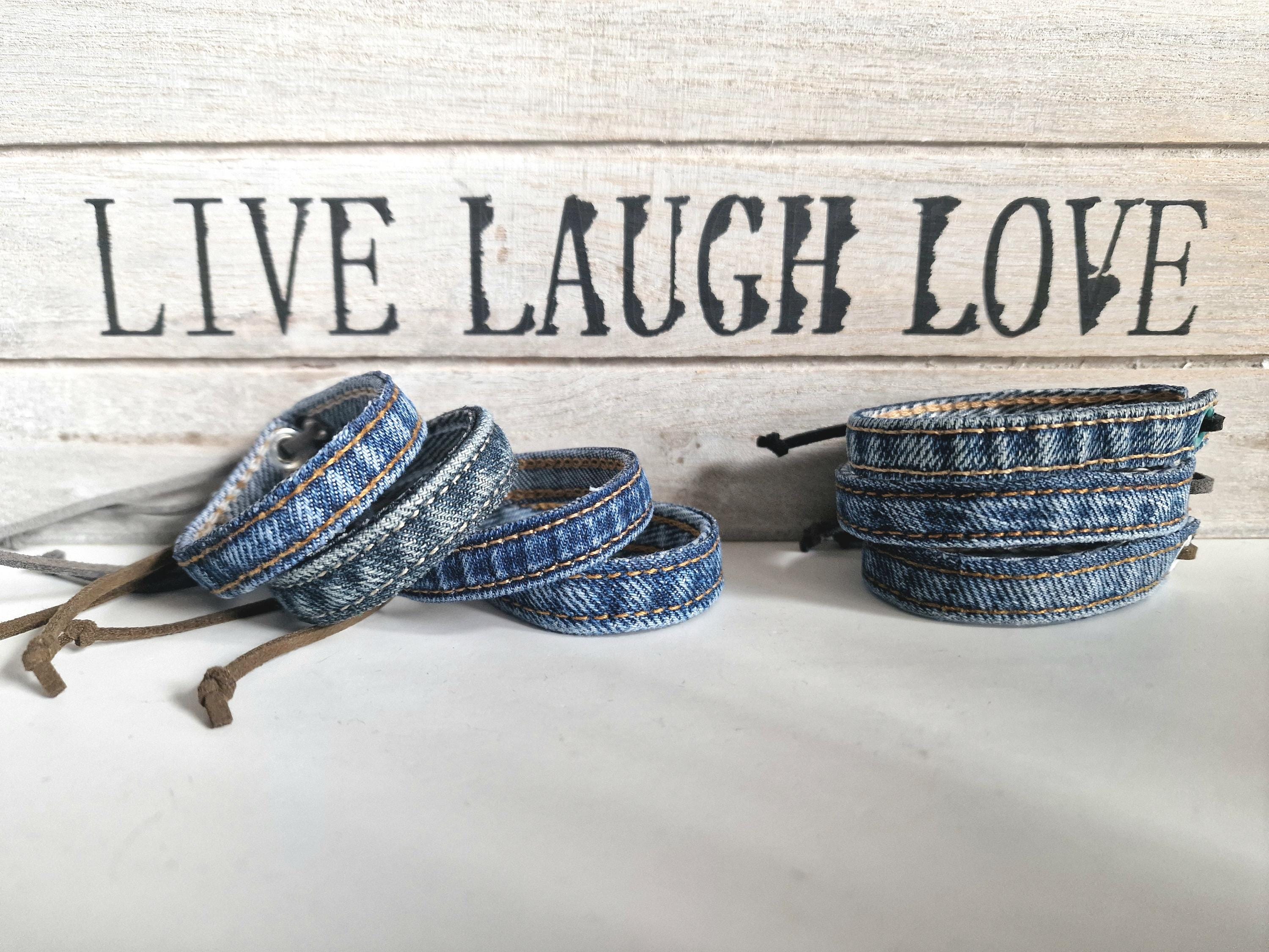 Upcycled Denim Bracelet: Handmade Boho Wristlet, Eco-friendly Teen