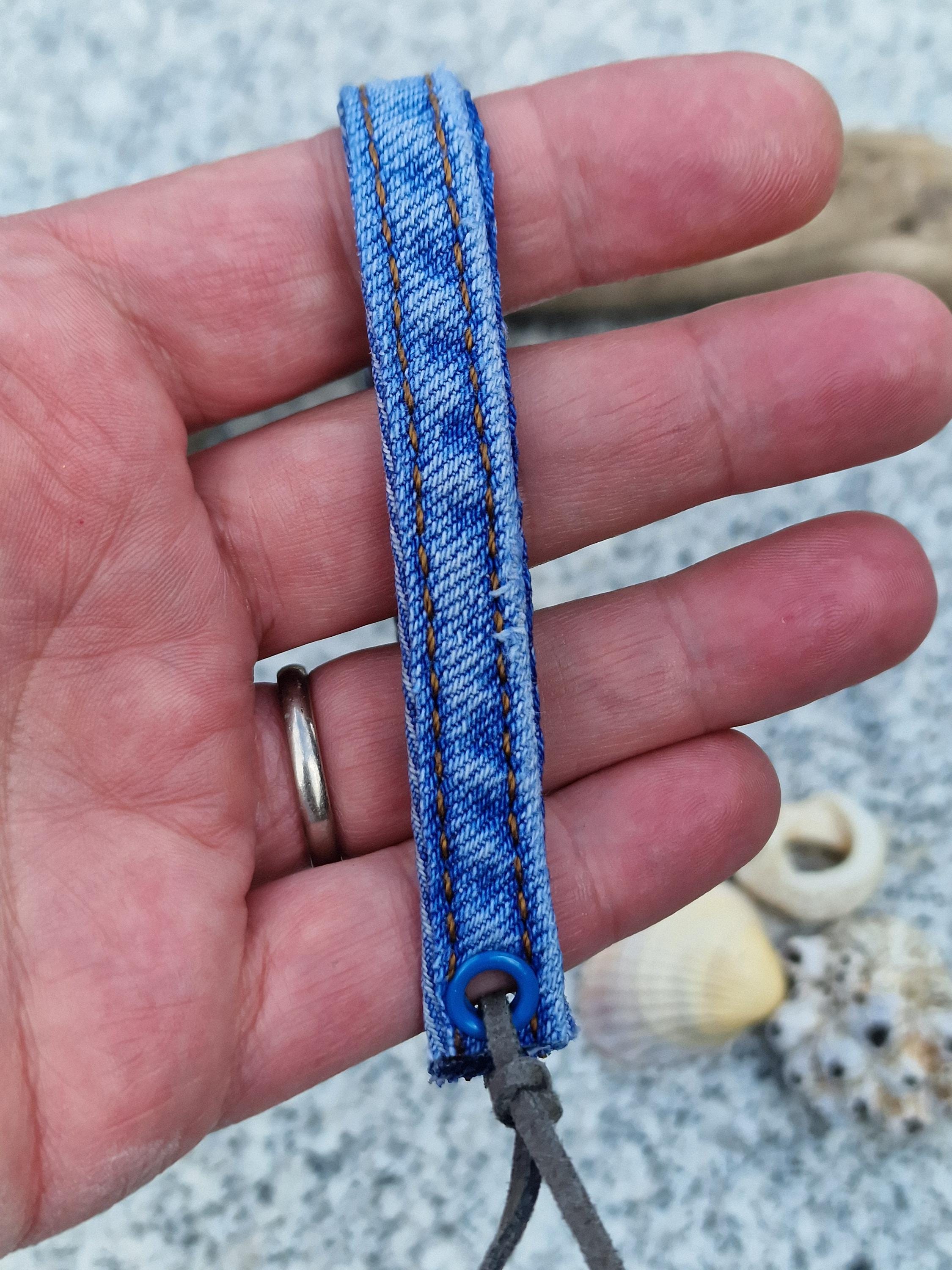 Upcycled Denim Bracelet: Handmade Boho Wristlet, Eco-friendly Teen