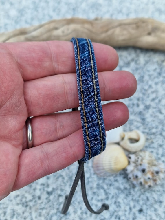 Upcycled Denim Bracelet: Handmade Boho Wristlet, Eco-friendly Teen