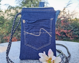 Upcycled Denim Crossbody Phone Bag: Handmade Fabric Small Festival Sling