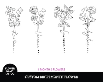 Custom Birth Month Flower Tattoo, 1 Month 2 Flowers, Birthday Flower Tattoo, Personalizd Birth Month Flowers