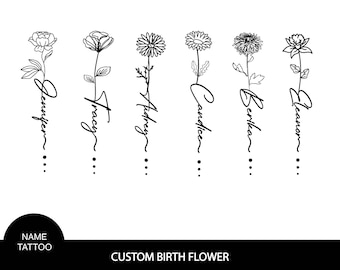 Birth Month Flower, Birth month svg bundle, Custom Name Tattoo, Floral Name Design, Gift for Birthday