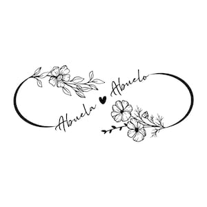 Personalisierte Infinity Symbol Tattoo Design | Geburtsmonat Blumen Kunst | Benutzerdefinierte Abuela Abuelo Geschenk | Familiensymbol Kunstwerk