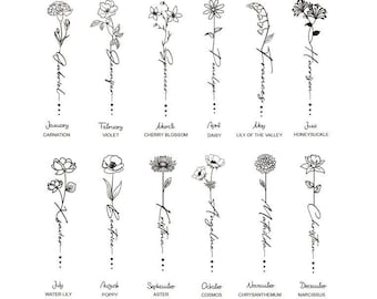 BirthMonth Flower Svg, Birth Month Flower Tattoo, Birthday Flower, Birth Flower Tattoo, Custom Birth Month Flowers, Floral svg, Name Logo