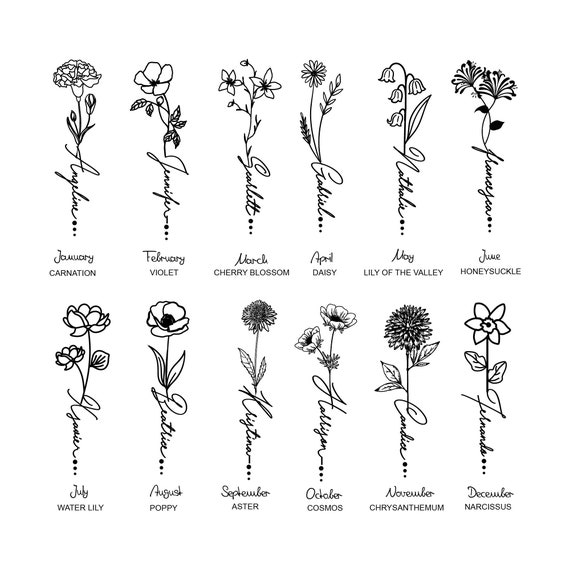 Custom Bouquet Tattoo Simplistic  Birth Flower Prints