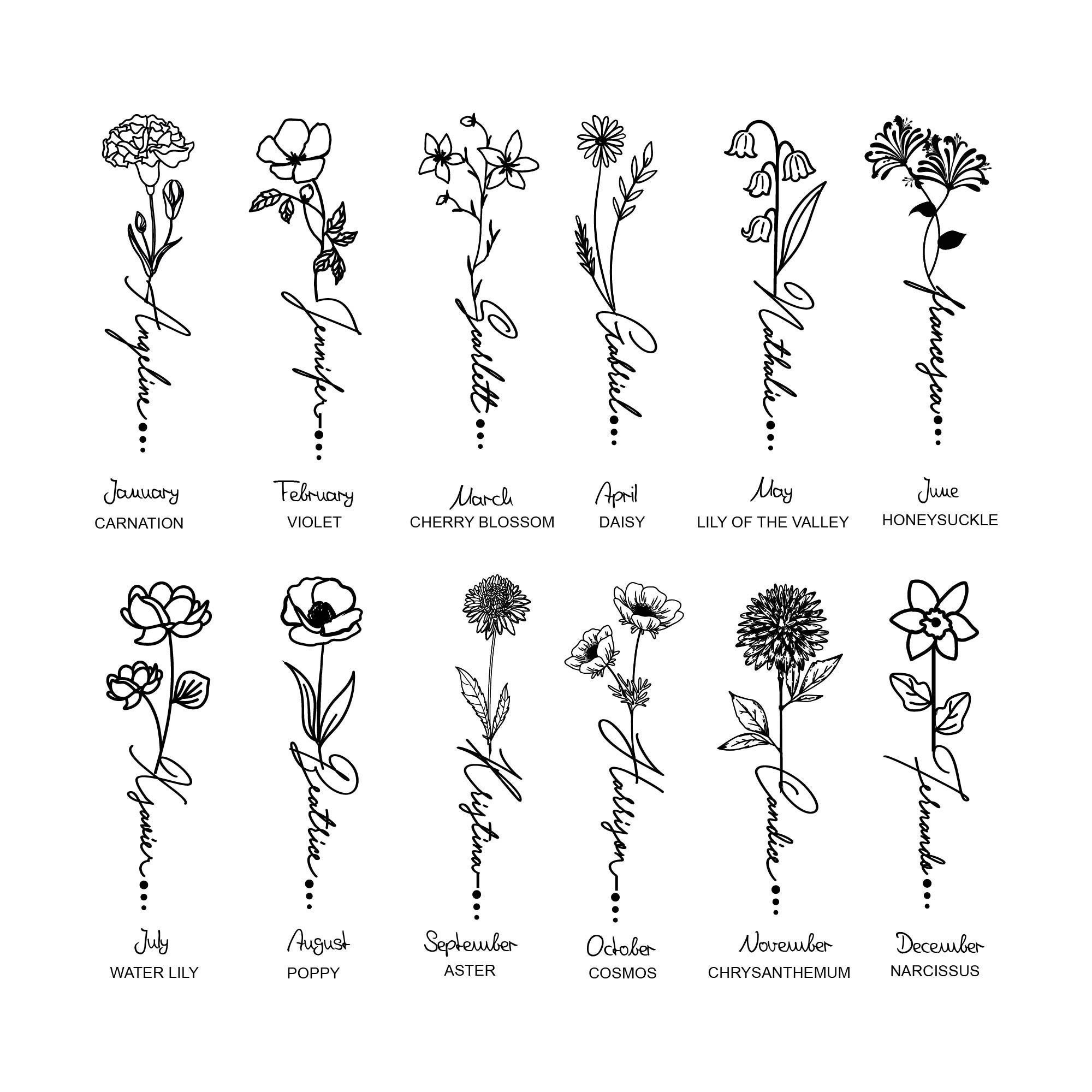 Birthmonth Flower Svg Birth Month Flower Tattoo Birthday Etsy Canada