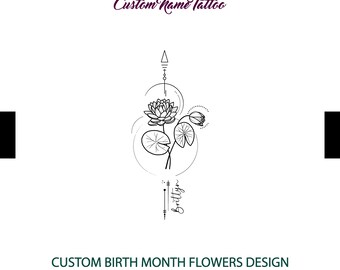Birth Month Tattoo / Birth Month Flower Design /Geometric Tattoo / Flower and Name Design