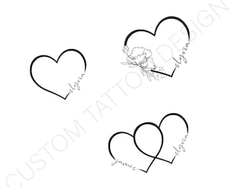 Personalizable Birth Month Flower and Name Tattoo with Heart / Optional Tattoo