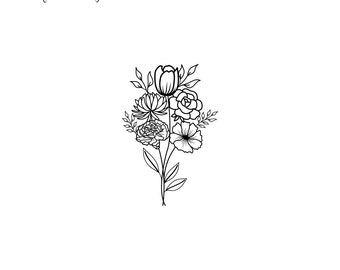 Birth Month Flowers, Family Bouquet, 5-8 Flowers Tattoo Design