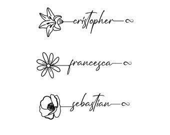 Special Month Flower, Name with Infinity Symbol Tattoo, Custom Name Birth Flower, Personalized Floral Name Design, Birthday Flower Tattoo
