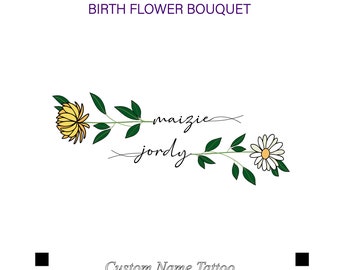 Birth Month Flower Bouquet - Couple Names Tattoo - Custom Family Birth Month Flowers