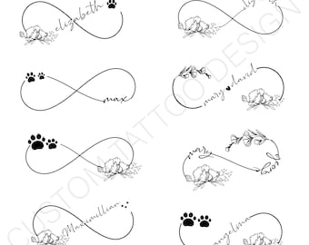 Custom Tattoo Design with Birth Month Flowers / Infinity Symbol Tattoo / Optional Handprint, Paw print, Heart