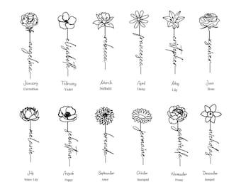 Birth Month Flower Tattoo, Birthmonth Flower Svg, Custom Birth Month Flowers, Birth Flower Tattoo, Floral svg, Name Logo, Printable