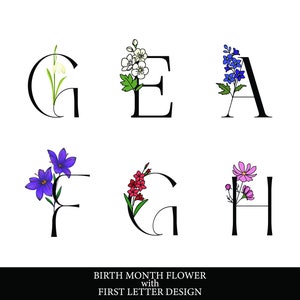 Logotipo de una letra con flor del mes de nacimiento, diseño floral de primera letra