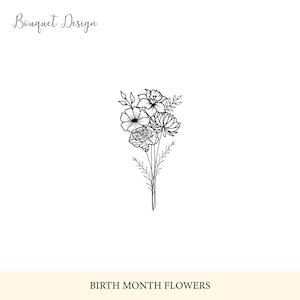 4 Geburtsmonat Blumenstrauß, Geburtsblumen Tattoo-Ideen, individuelles Familiengeschenk