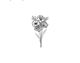4 Birth Month Flowers Bouquet, Birth Flowers Tattoo Ideas, Custom Family Gift