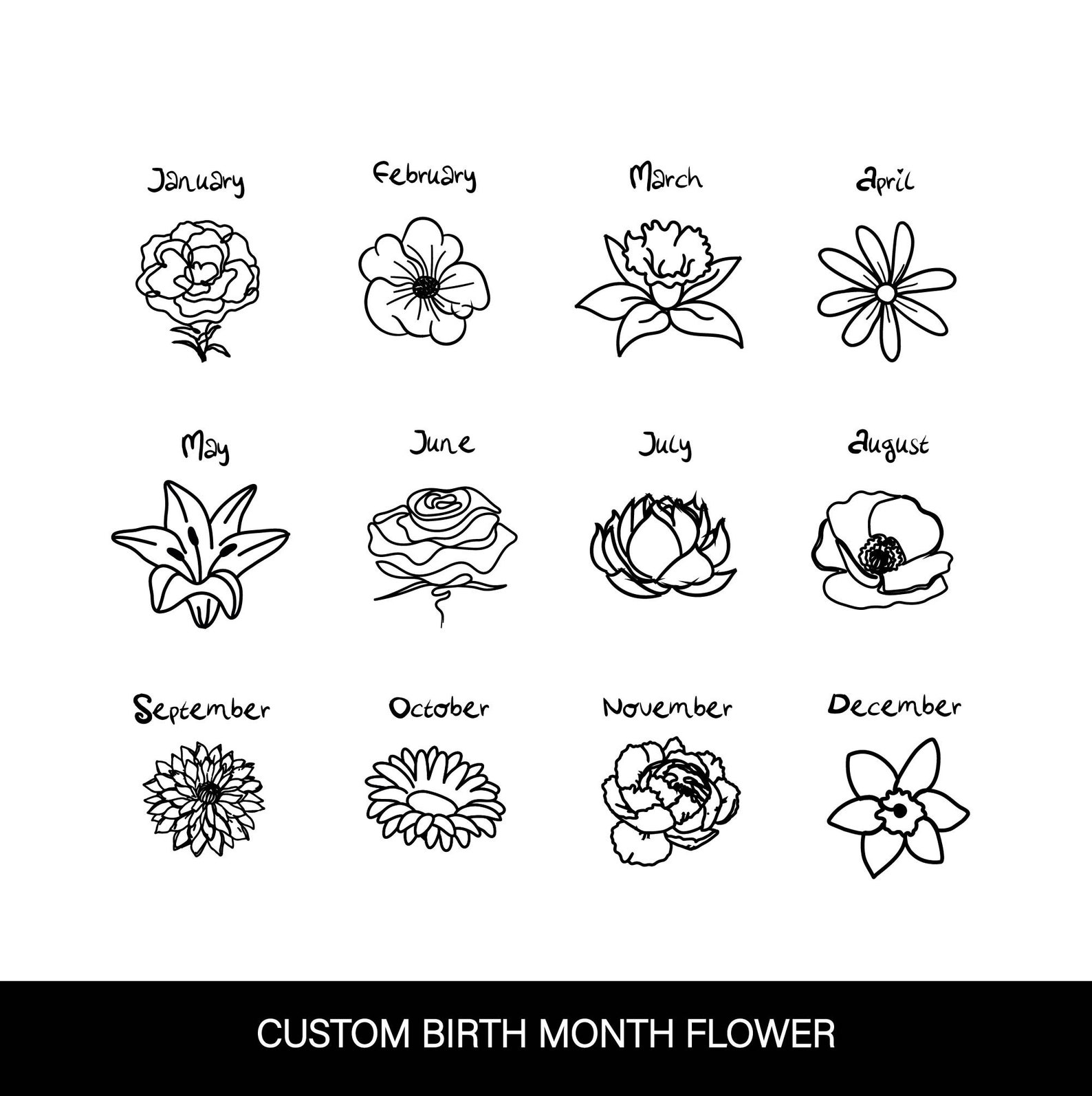 Birth Flower Name Tattoo Birth Month Svg Bundle Two Names Etsy