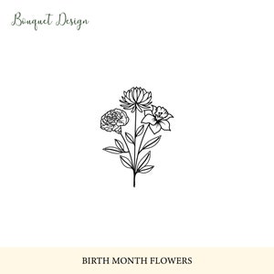 Three Flowers Bouquet Design, Family Tattoo, Birth Month Flowers Svg