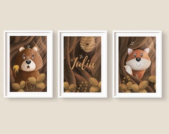 Teddy bear | Fox | Forest Animals | Children's posters | Children's room |