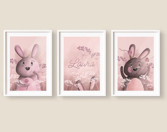 Lapins | Affiches pour enfants | Chambre pour une fille | Affiche de bébé fille | Cadeau de naissance