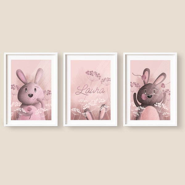 Króliczki  | Plakaty dla dzieci | Pokój dla dziewczynki | Baby Girl Poster | Baby Gift