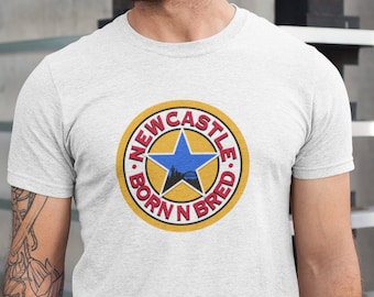 Newcastle Born N Bred Brown Ale Logo T Shirt Geordie Gift Toon Army NUFC United Skyline Football Gifts Idea for Him Fathers Day