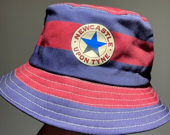 Retro Newcastle Bucket Hat 1995 / 96 Maroon Blue Hoops Away Brown Ale | NUFC United Summer Cap Festival Geordie Champions League Gift Idea