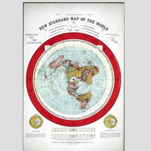 Ales Gleason's standaardkaart van de wereld geremasterd - 1892 Flat Earth Map Digitale Download Rode Antieke Variant