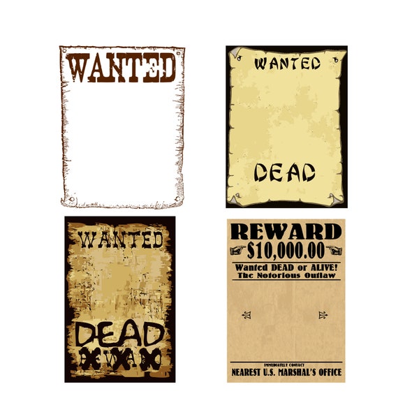 Wanted Poster SVG, Wanted Frame for Portrait Bundle Wanted Posters Digital File Printable Vector Western Cowboy Party PNG EPS