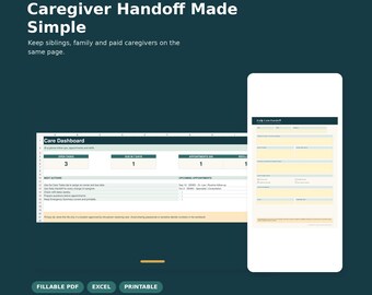 Caregiver Handoff Log & Senior Care Planner, Fillable PDF and Spreadsheet