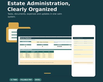 Estate Executor Organizer, Expense & Communication Tracker, Probate Spreadsheet