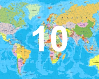 10 carteles imprimibles digitales con mapas del mundo diferentes + Atlas mundial DK en formato PDF