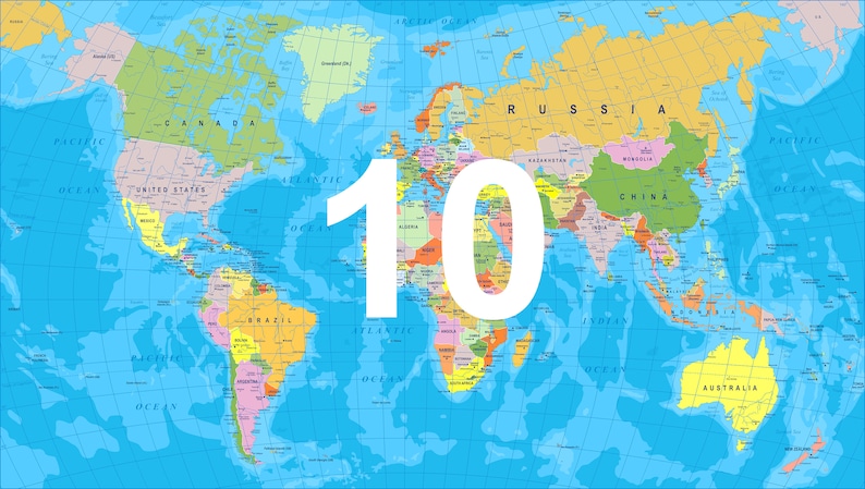 10 olika digitala utskrivbara världskartor + DK World Atlas PDF bild 1