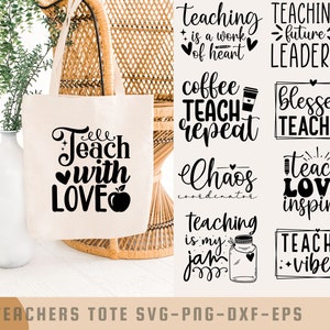 Pacote Svg de sacola de professor, citações de professores svg, professor arco-íris Svg, provérbios engraçados de sacola, inspirar amor Svg, café ensinar repetir Svg