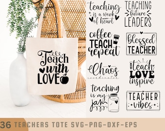 Teacher Tote Bag Svg Bundle, Teachers Quotes svg, Rainbow Teacher Svg, Funny Tote Bag Sayings, Inspire Love Svg, Coffee Teach Repeat Svg