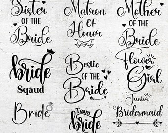 Bridal party svg bundle hand lettered | bachelorette shirt svg | bridesmaid svg | wedding svg | wedding party svg | maid of honor svg png
