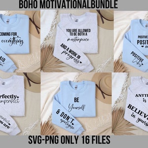 Bundle bohème motivant SVG PNG, lot de svg amour de soi, sweat-shirt à manches inspirants design lot de Svg, chemise à manches Svg pour femmes habilitées