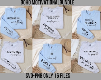 Boho motivacional svg png pacote auto amor svg pacote inspirador manga moletom design svg pacote empoderado feminino camisa de manga svg