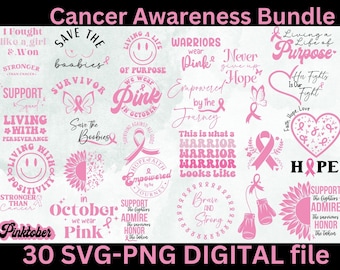 Breast Cancer SVG Bundle, Cancer SVG, Cancer Awareness, Instant Download, Ribbon svg,Breast Cancer Shirt, Fight Cancer  Cut File  Quote Svg