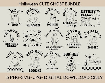 Spooky Season  Ghost SVG bundle| Cute Ghost SVG | Retro Halloween SVG | Hippie Ghost svg | reader ghost svg  | cute cat ghost svg, ghost png