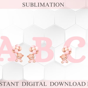 Chá de bebê recém-nascido bebê PNG Alfabeto PNG, bebê Urso iniciais de aniversário bebê urso recém-nascido balões Rosa 26 Letras individuais Alfabeto Clipart
