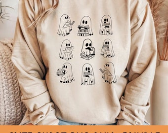 Zabawny miłośnik książek Halloween PNG, słodki duch-nerd, duch Halloween PNG, duch PNG, nauczyciel PNG, sublimacja bibliotekarza, upiorny sezon PNG