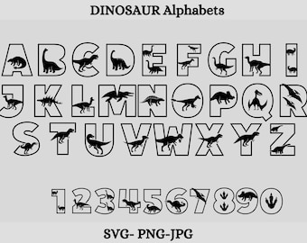 Pakiet Dinosaur Alphabet SVG, Dinosaur Numbers svg, Dinosaur Letter Birthday boy svg, Dinosaur Font SVG, Dinosaur Svg Dinosaur Alphabet Svg