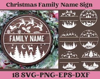 Christmas Family Name Sign SVG, Round Christmas Ornament Svg Round Christmas svg, Merry Christmas Quote 2023 SVG Christmas Circle Sign SVG