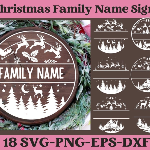 Christmas Family Name Sign SVG, Round Christmas Ornament Svg Round Christmas svg, Merry Christmas Quote 2023 SVG Christmas Circle Sign SVG