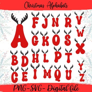 Kerst gewei alfabet SVG, kerst Monogram Svg, kerst Svg Cut bestanden, kerst hoofdletters, kerst gewei alfabetten svg